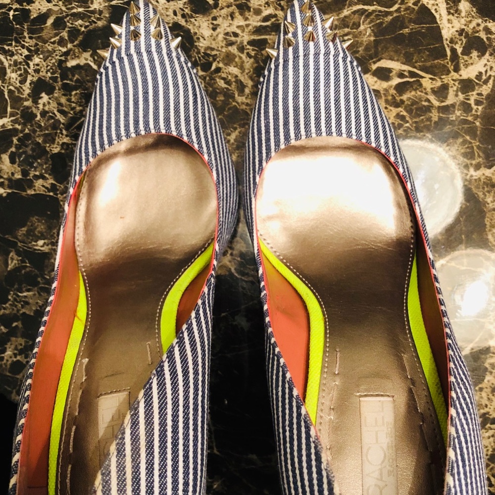 RACHEL ROY Blue & White Striped Studded Heels - Picture 4 of 4